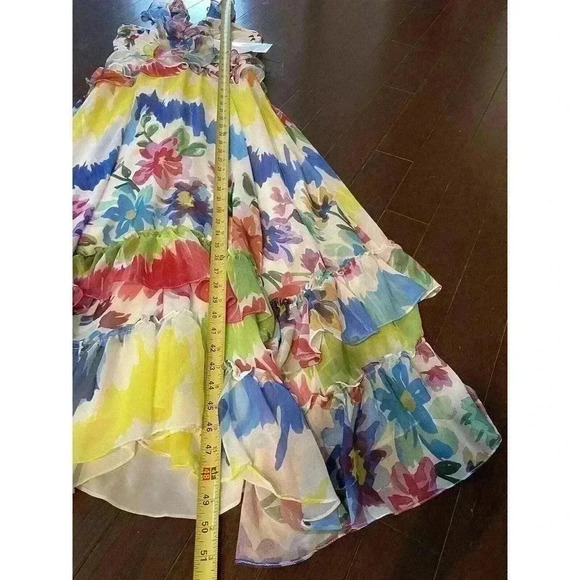 PatBO Hi-Low Maxi Dress M White Floral Ruffle V-Neck Sleeveless wedding guest - Picture 5 of 9